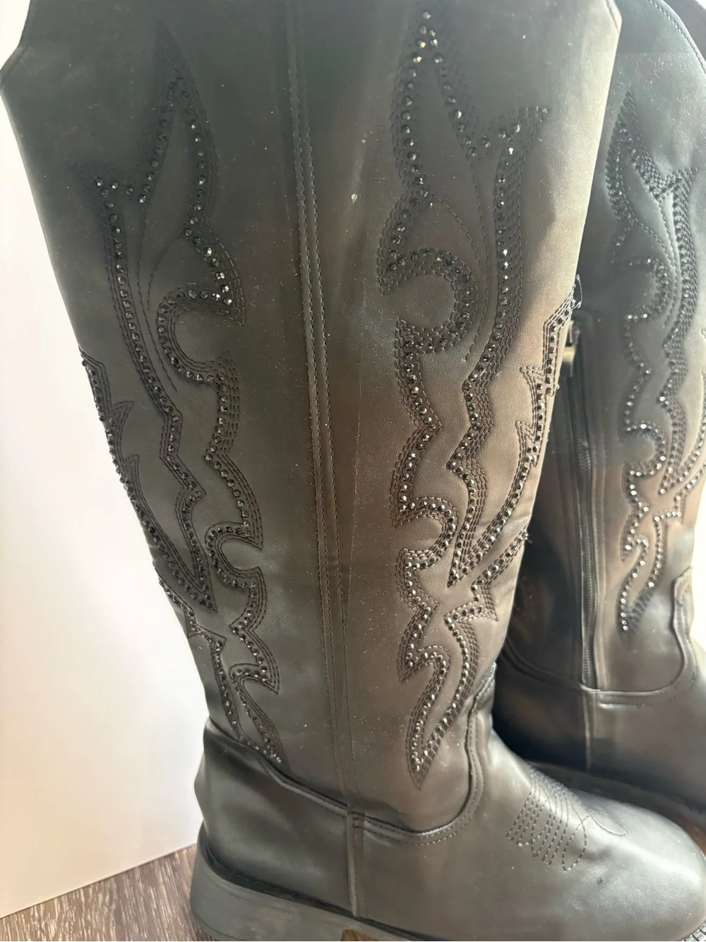 Black Women's Embellished Tall Western Boots